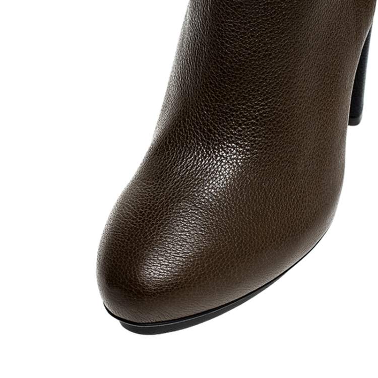Pre Owned Balenciaga Brown/Black Textured Leather Block Heel Ankle Boots Size 38.5