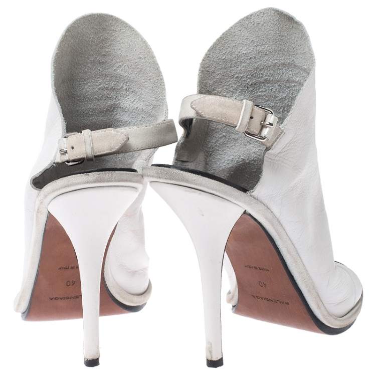 Pre Owned Balenciaga White Leather Open Toe Glove Slingback Sandals Size 40