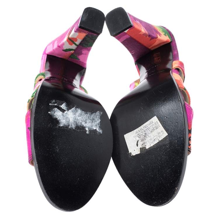 Pre Owned Balenciaga Multicolor Printed Satin Slingback Open Toe Sandals Size 37