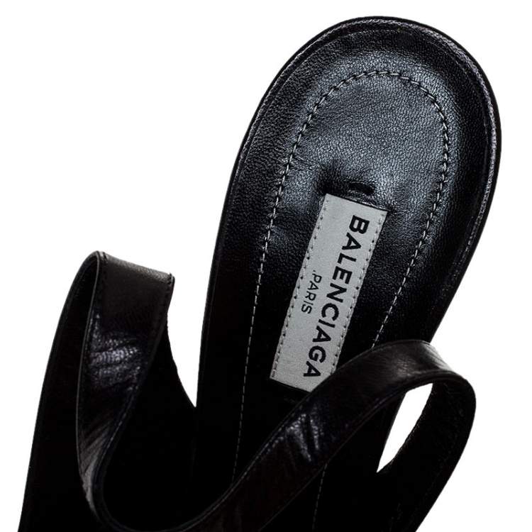 Pre Owned Balenciaga Black Fringe Leather Chain Ankle Strap Sandals Size 41