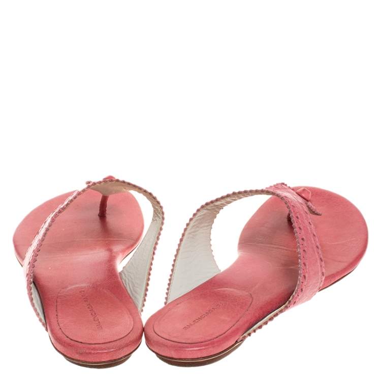 Pre Owned Balenciaga Pink Brogue Leather Thong Flats Size 39