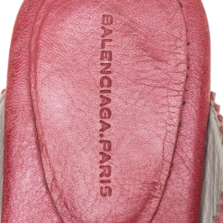 Pre Owned Balenciaga Pink Brogue Leather Thong Flats Size 39