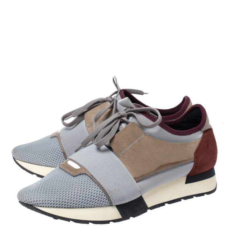 Pre Owned Balenciaga Multicolor Leather and Suede Race Runner Sneakers Size 41
