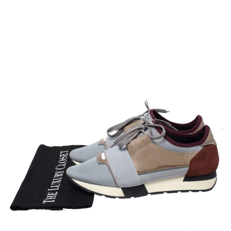 Pre Owned Balenciaga Multicolor Leather and Suede Race Runner Sneakers Size 41