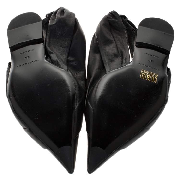 Pre Owned Balenciaga Black Leather Knife Pointed Toe Slingback Flats Size 39