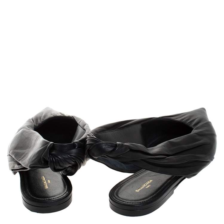 Pre Owned Balenciaga Black Leather Knife Pointed Toe Slingback Flats Size 39