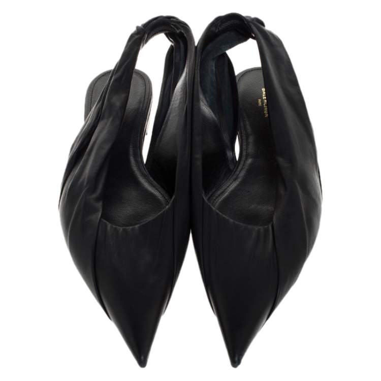 Pre Owned Balenciaga Black Leather Knife Pointed Toe Slingback Flats Size 39