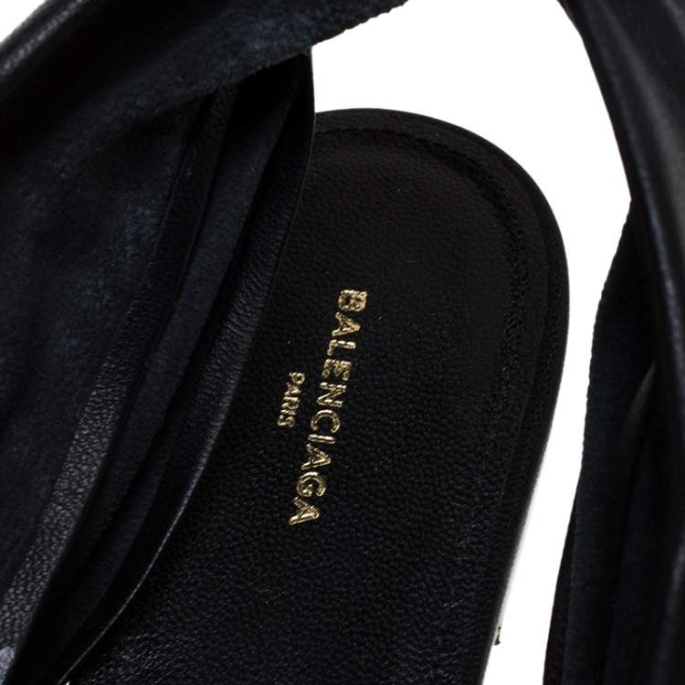Pre Owned Balenciaga Black Leather Knife Pointed Toe Slingback Flats Size 39