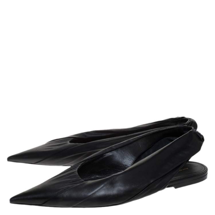 Pre Owned Balenciaga Black Leather Knife Pointed Toe Slingback Flats Size 39