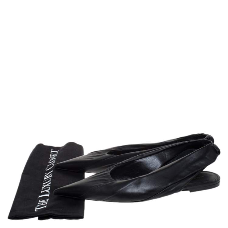 Pre Owned Balenciaga Black Leather Knife Pointed Toe Slingback Flats Size 39