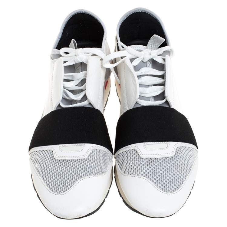 Pre Owned Balenciaga Tricolor Mesh And Leather Race Runner Sneakers Size 42