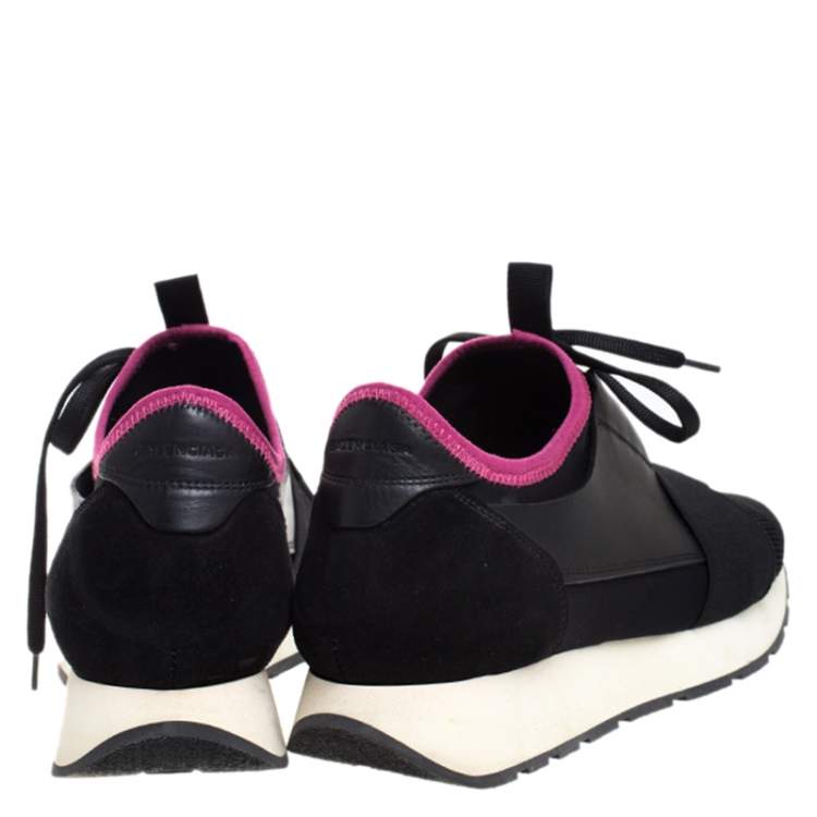 Pre Owned Balenciaga Black/Pink Leather, Suede And Nylon Race Runners Sneakers Size 40