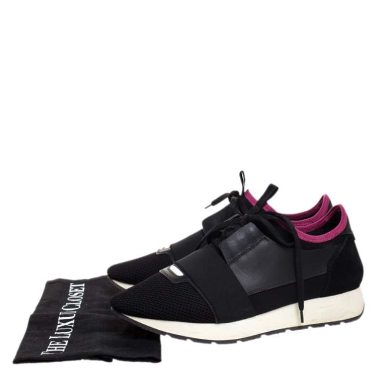 Pre Owned Balenciaga Black/Pink Leather, Suede And Nylon Race Runners Sneakers Size 40