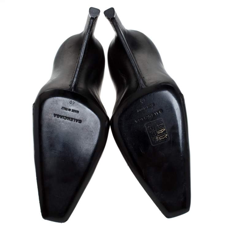 Pre Owned Balenciaga Black Leather and Neoprene Scuba Wedge Ankle Boots Size 40