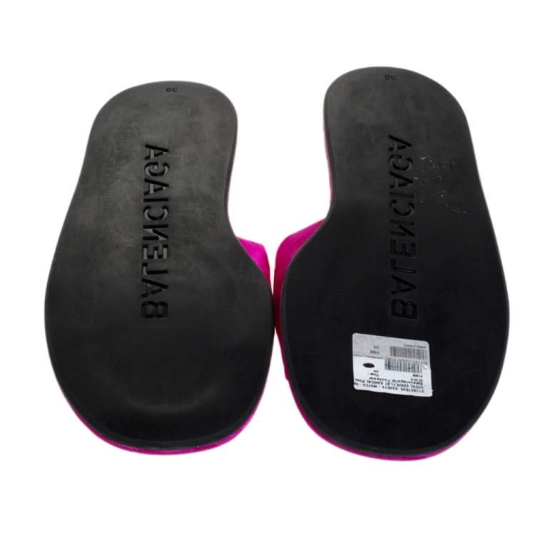 Pre Owned Balenciaga Fuchsia Pink Jacquard Hotel Flat Slides Size 39