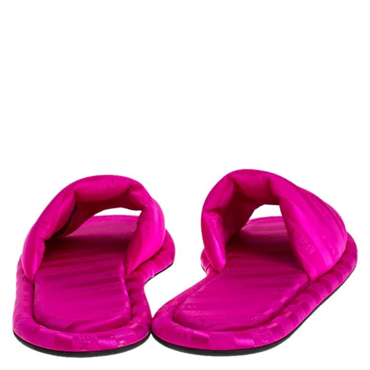 Pre Owned Balenciaga Fuchsia Pink Jacquard Hotel Flat Slides Size 39