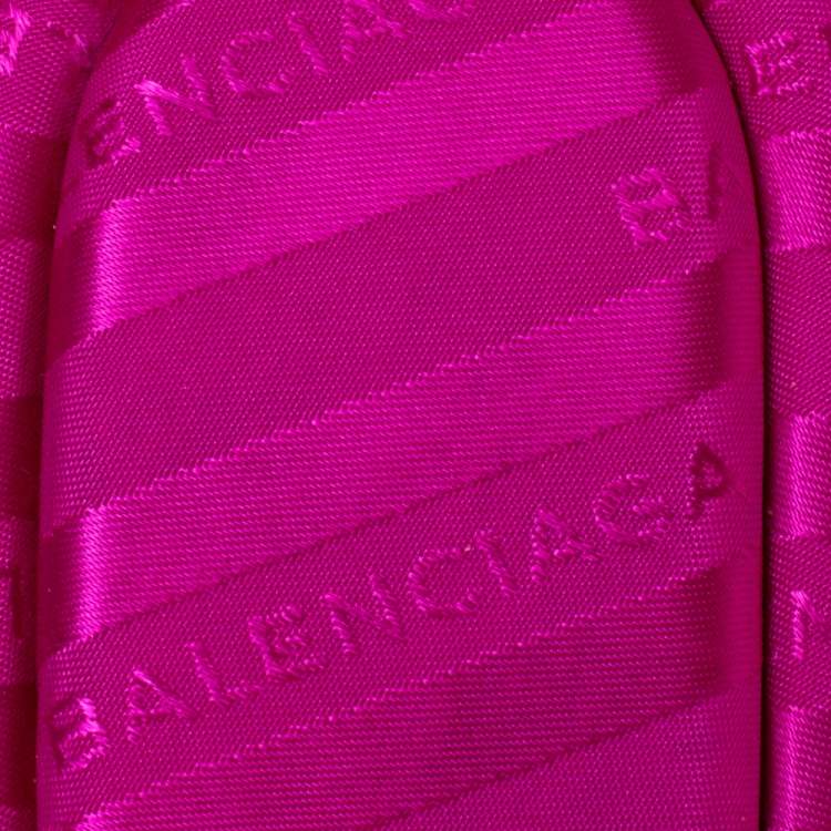 Pre Owned Balenciaga Fuchsia Pink Jacquard Hotel Flat Slides Size 39