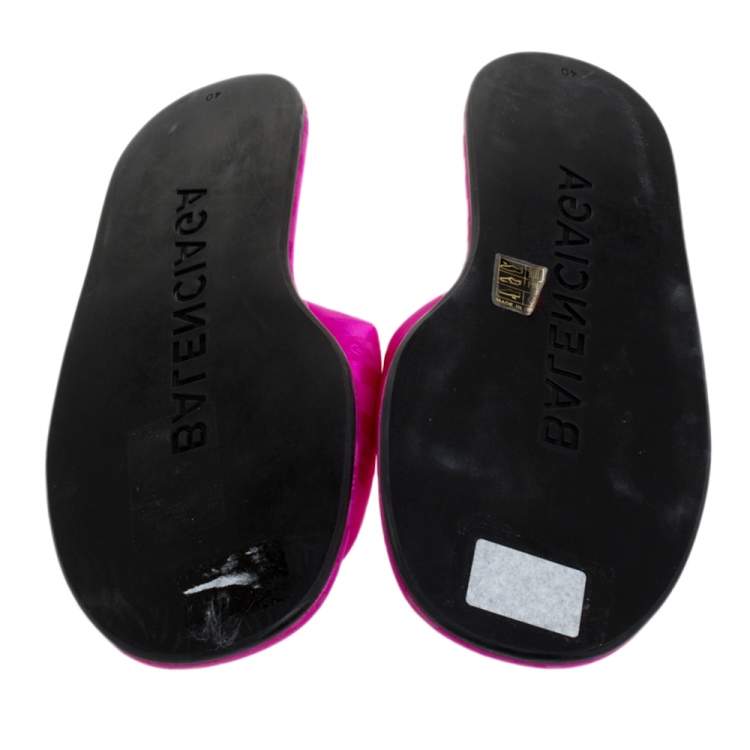 Pre Owned Balenciaga Fuchsia Pink Jacquard Hotel Flat Slides Size 40