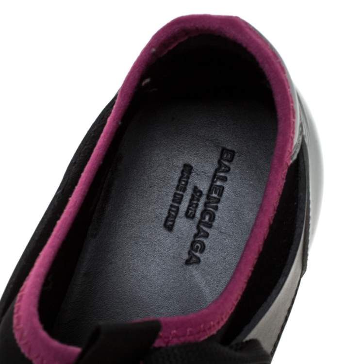 Pre Owned Balenciaga Black/Pink Leather, Suede And Nylon Race Runners Sneakers Size 38