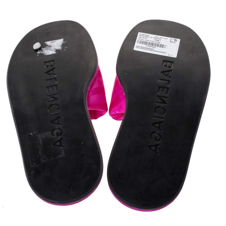Pre Owned Balenciaga Pink Jacquard Fabric Hotel Flat Slide Sandals Size 38