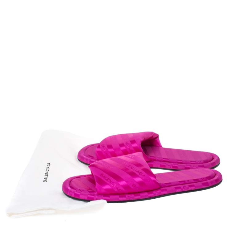 Pre Owned Balenciaga Pink Jacquard Fabric Hotel Flat Slide Sandals Size 38