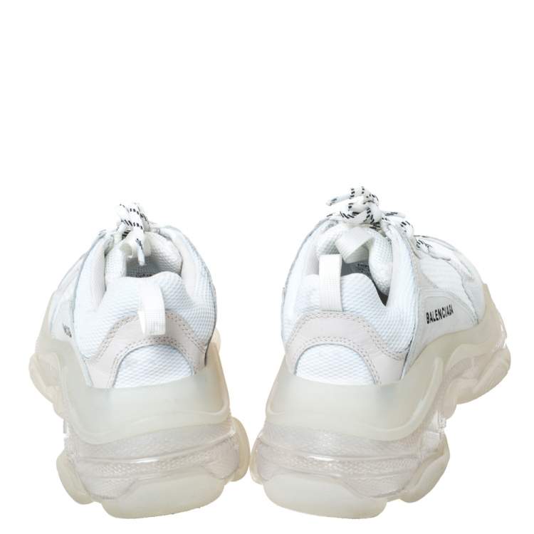 Pre Owned Balenciaga White Leather and Mesh Triple S Sneakers Size 40