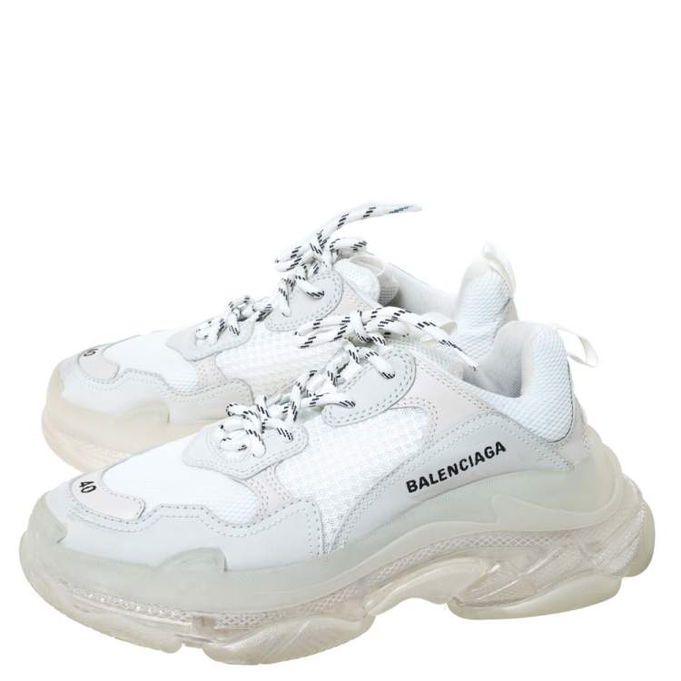 Pre Owned Balenciaga White Leather and Mesh Triple S Sneakers Size 40