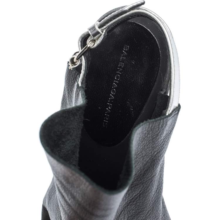 Pre Owned Balenciaga Black Leather Open Toe Glove Slingback Sandals Size 38.5