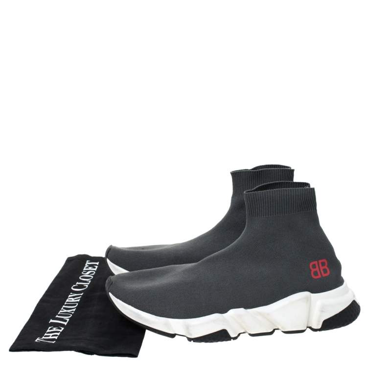 Pre Owned Balenciaga Grey Knit Speed Trainer Sneakers Size 41