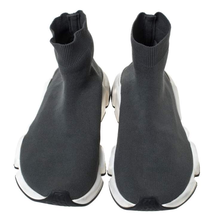 Pre Owned Balenciaga Grey Knit Speed Trainer Sneakers Size 41