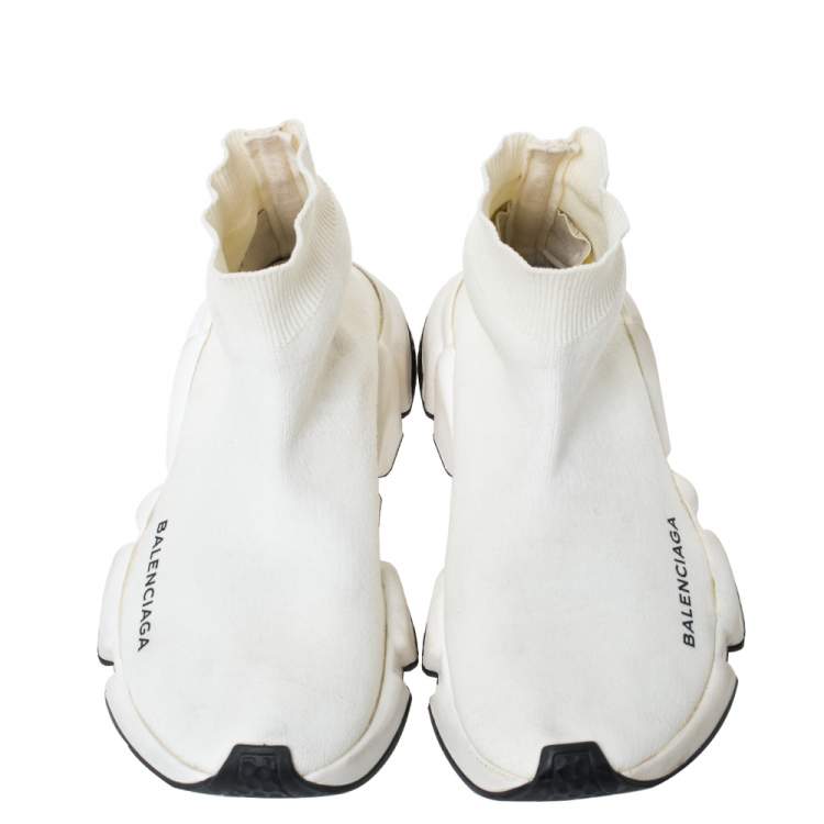 Pre Owned Balenciaga Off white Knit Fabric Speed Trainer Sneakers Size 36