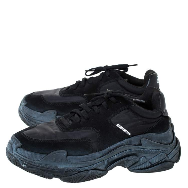 Pre Owned Balenciaga Black Suede And Leather Triple S Platform Sneakers Size 40