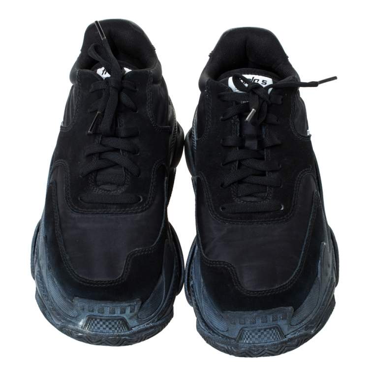 Pre Owned Balenciaga Black Suede And Leather Triple S Platform Sneakers Size 40