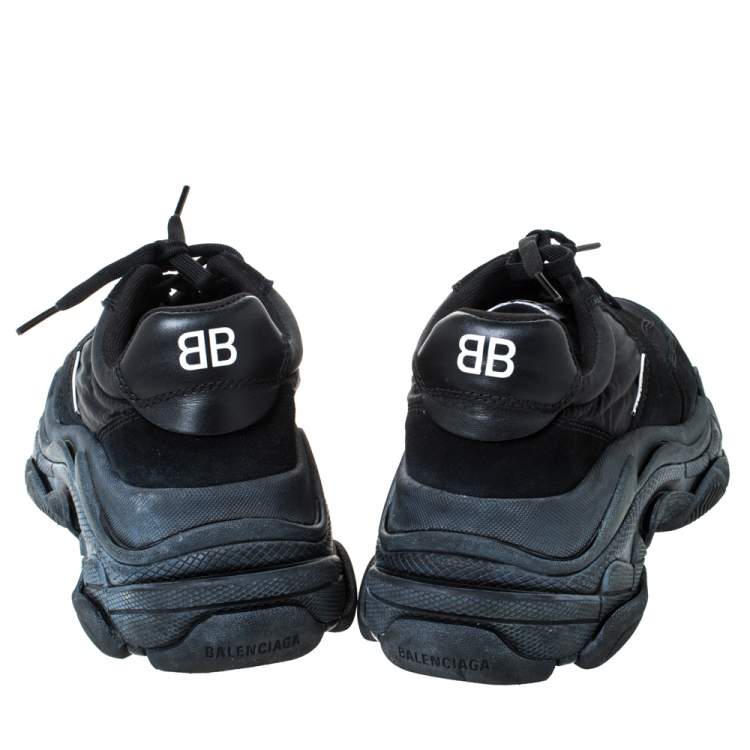 Pre Owned Balenciaga Black Suede And Leather Triple S Platform Sneakers Size 40