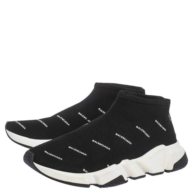 Pre Owned Balenciaga Black Logo Print Knit Speed Trainer Sneakers Size 40