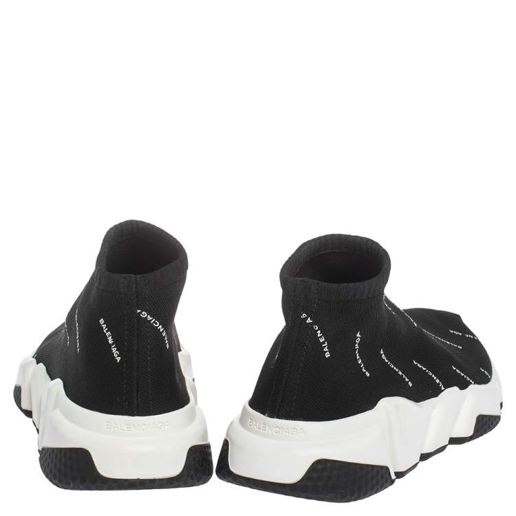 Pre Owned Balenciaga Black Logo Print Knit Speed Trainer Sneakers Size 40