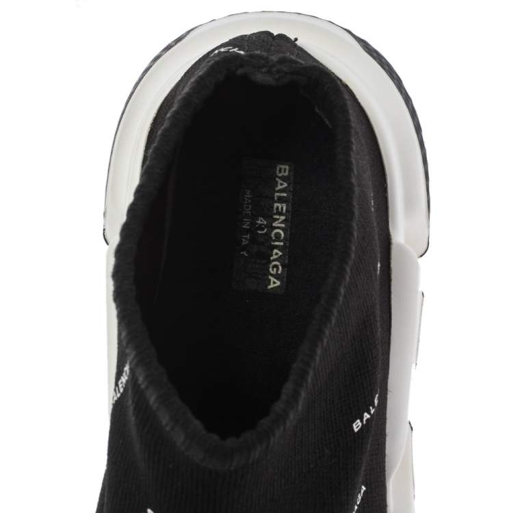 Pre Owned Balenciaga Black Logo Print Knit Speed Trainer Sneakers Size 40
