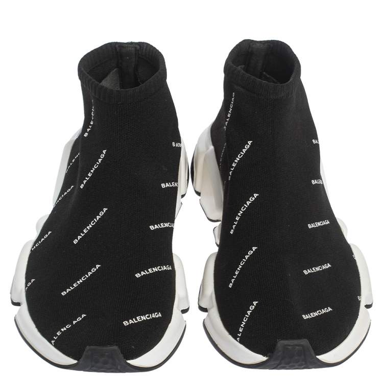 Pre Owned Balenciaga Black Logo Print Knit Speed Trainer Sneakers Size 40