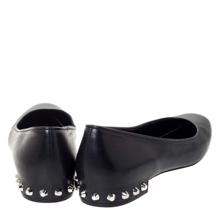 Pre Owned Balenciaga Black Leather Studded Ballet Flats Size 40