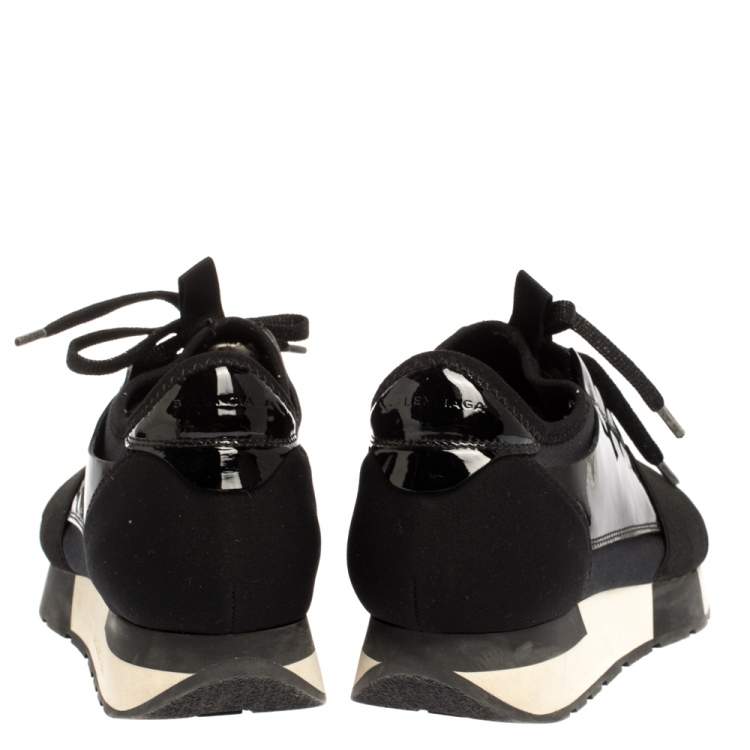 Pre Owned Balenciaga Black Patent And Stretch Fabric Race Runners Sneakers Size 36