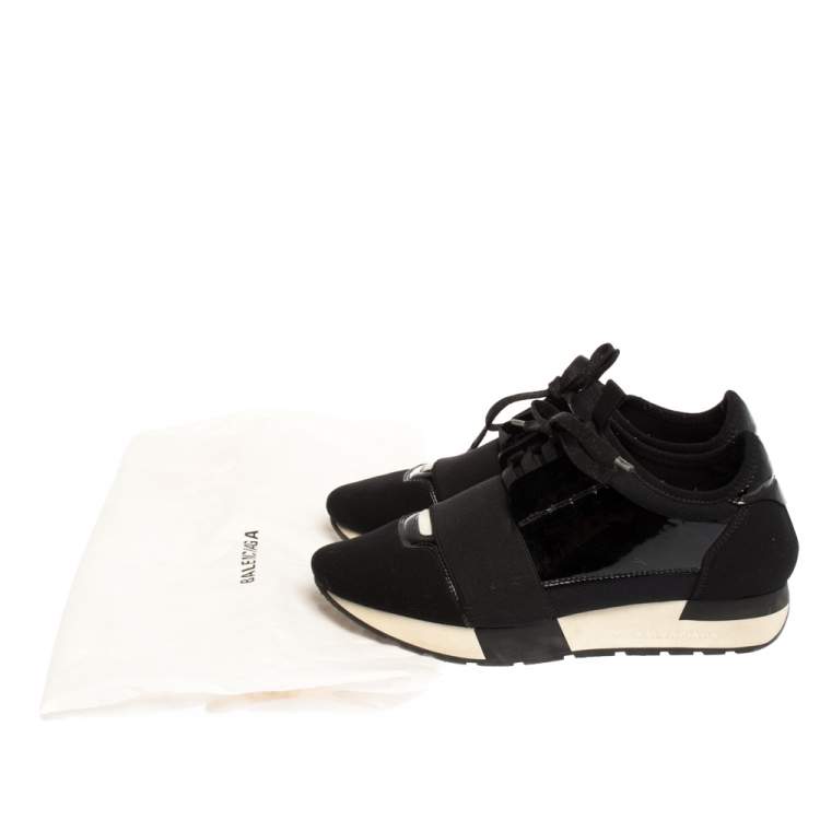 Pre Owned Balenciaga Black Patent And Stretch Fabric Race Runners Sneakers Size 36