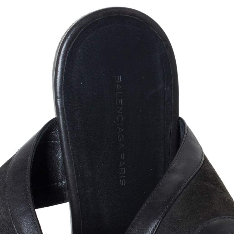 Pre Owned Balenciaga Grey Leather Gladiator Flat Sandals Size 40.5