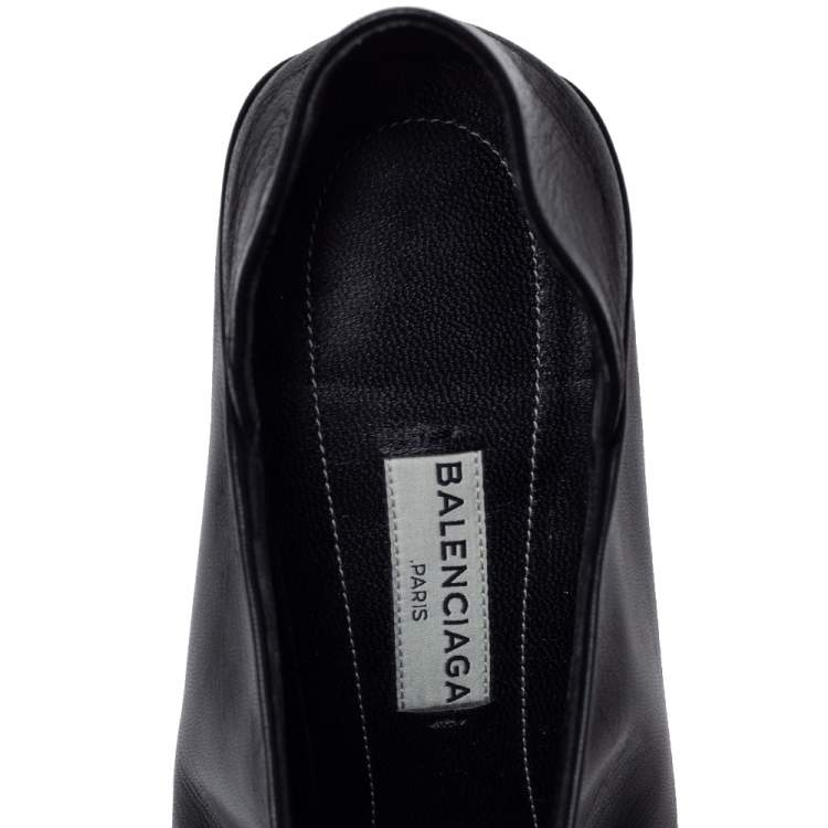 Pre Owned Balenciaga Black Leather Quadro Square Toe Foldable Heel Mules Size 39