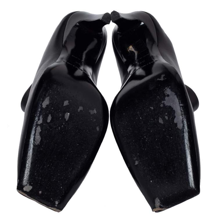 Pre Owned Balenciaga Black Leather Quadro Square Toe Foldable Heel Mules Size 39