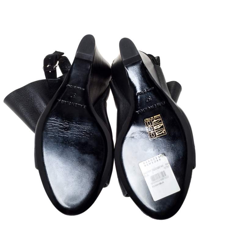 Pre Owned Balenciaga Black Leather And Suede Gloves Wedge Sandals Size 37