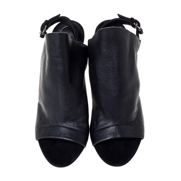 Pre Owned Balenciaga Black Leather And Suede Gloves Wedge Sandals Size 37