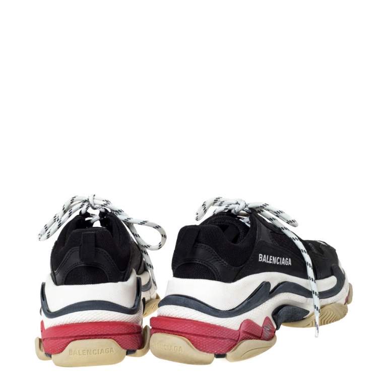 Pre Owned Balenciaga Black Leather and Mesh Triple S Platform Sneakers Size  36