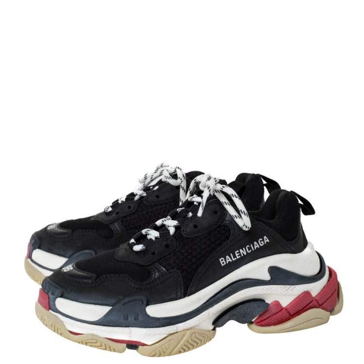 Pre Owned Balenciaga Black Leather and Mesh Triple S Platform Sneakers Size  36