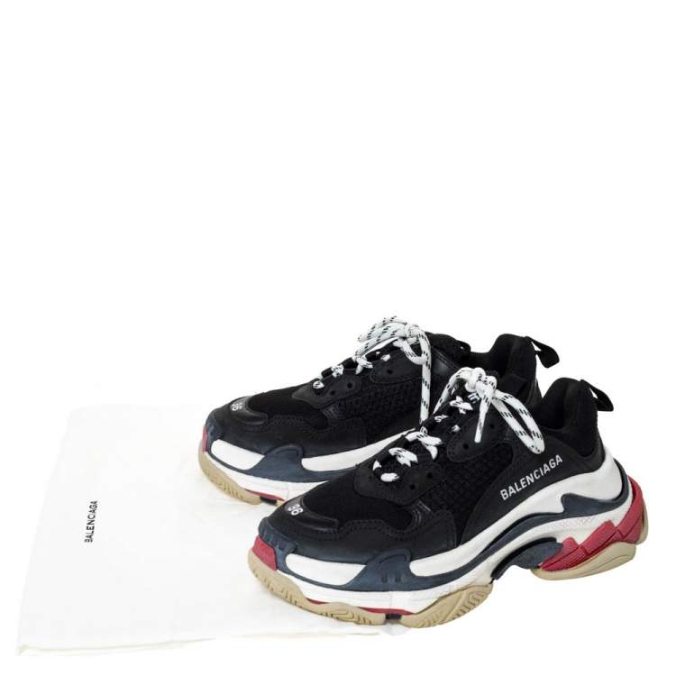 Pre Owned Balenciaga Black Leather and Mesh Triple S Platform Sneakers Size  36