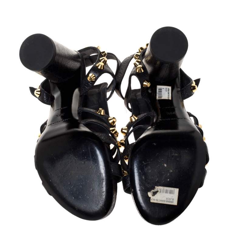 Pre Owned Balenciaga Black Leather Arena Giant Sandals Size 39.5